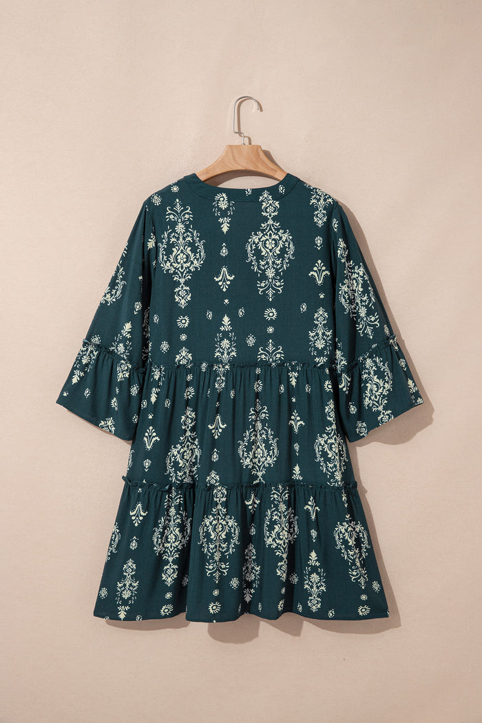 Robe courte bleu à imprimé floral bohème