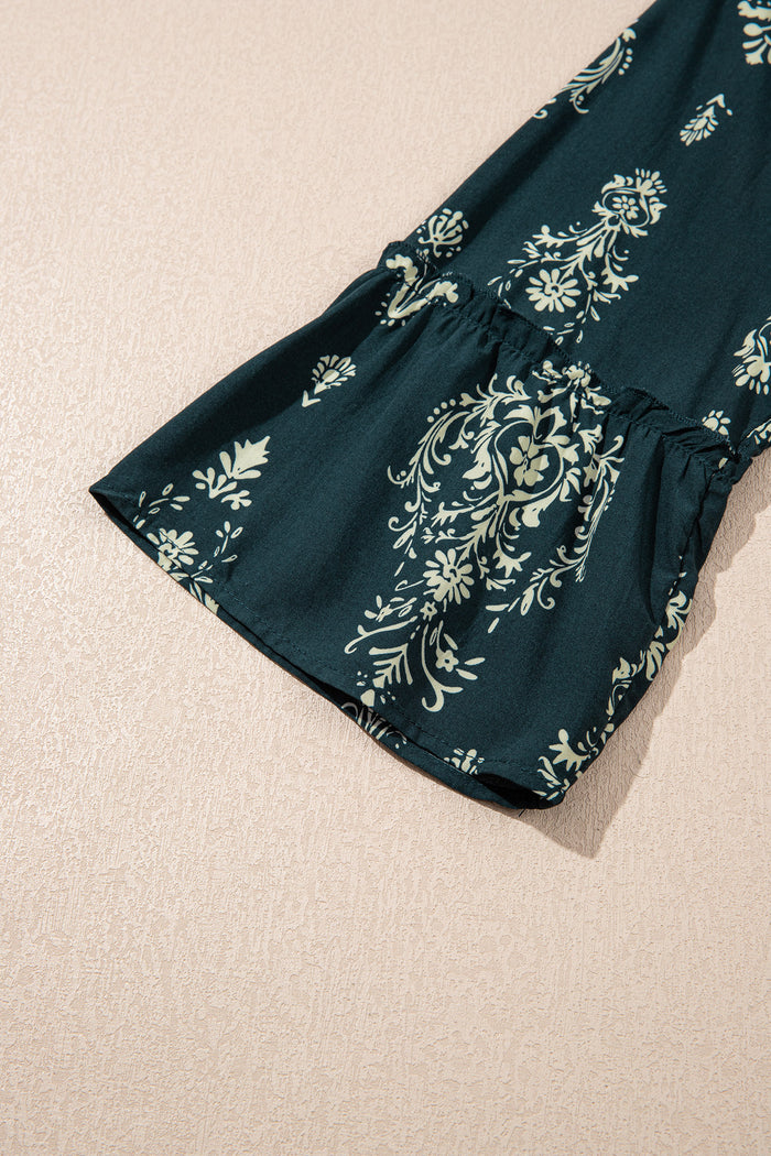 Robe courte bleu à imprimé floral bohème