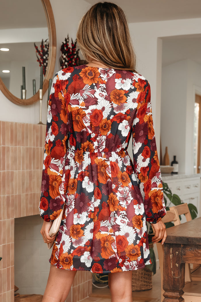 Robe courte fluide à imprimé floral rouge