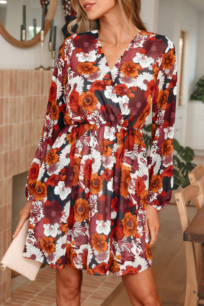 Robe courte fluide à imprimé floral rouge