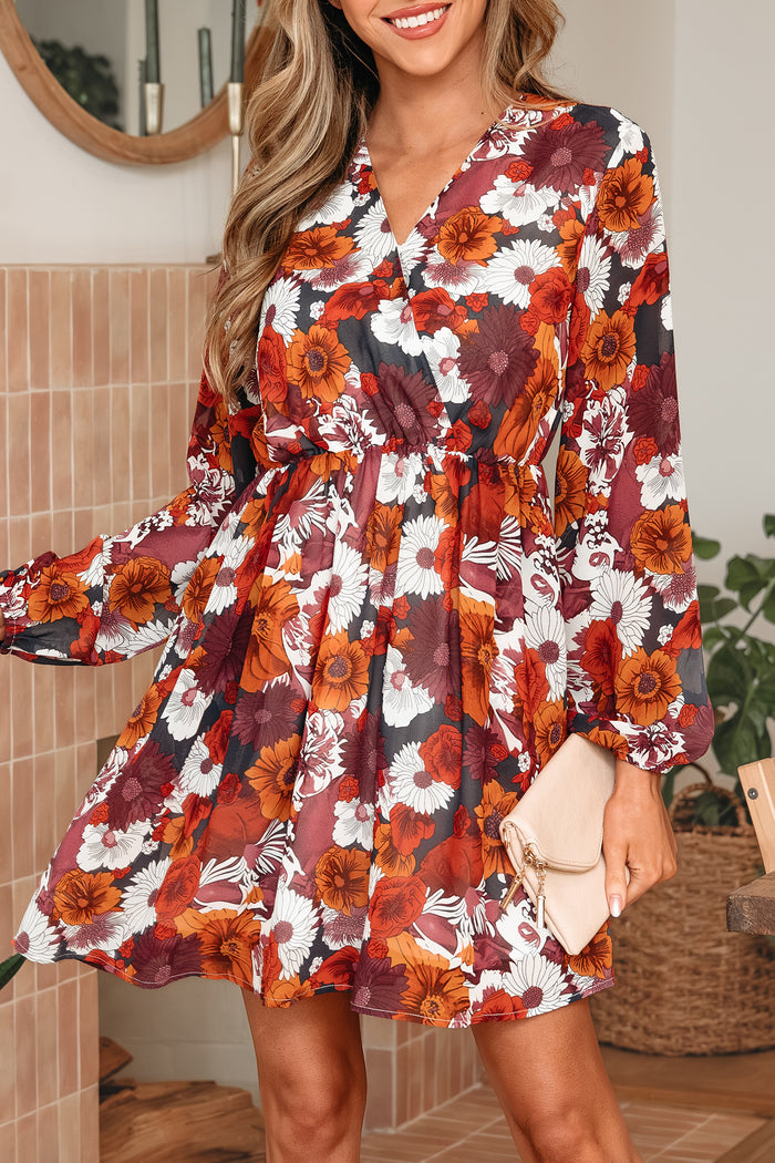 Robe courte fluide à imprimé floral rouge