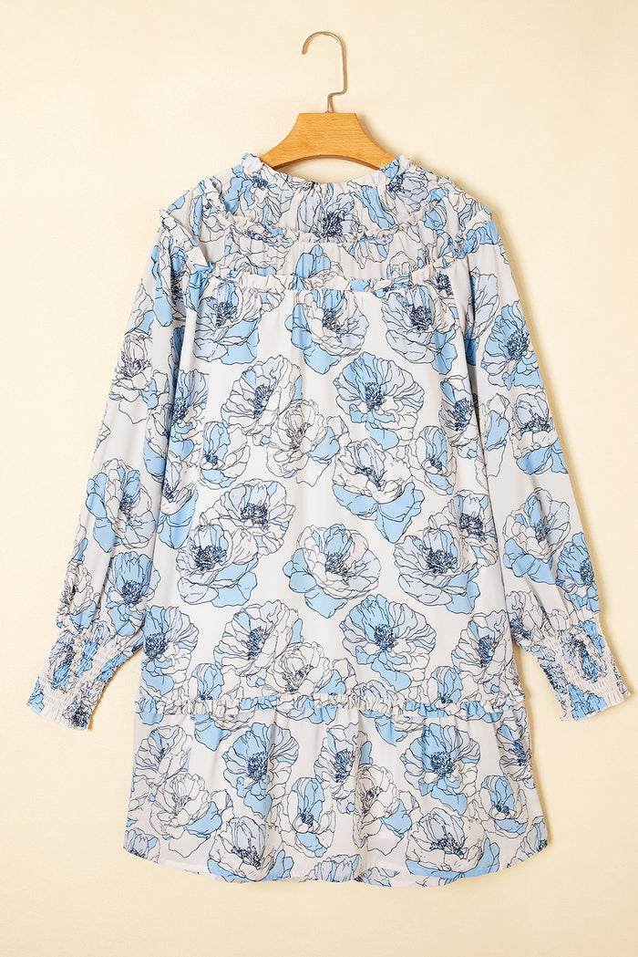 Robe courte fluide à manches longues et col noué