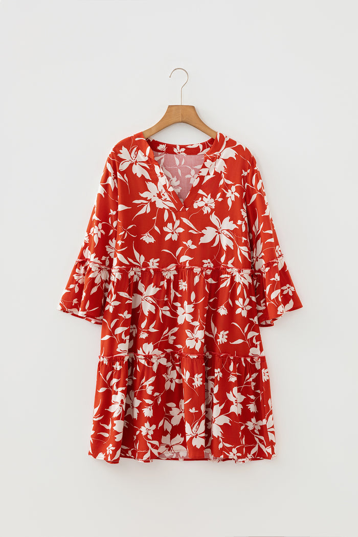 Robe courte rouge à imprimé floral bohème