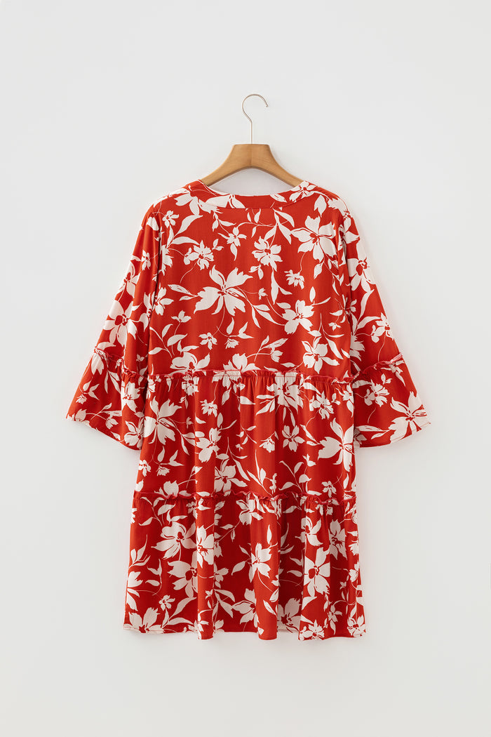 Robe courte rouge à imprimé floral bohème