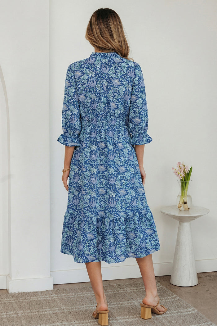 Robe longue bleu à imprimé floral