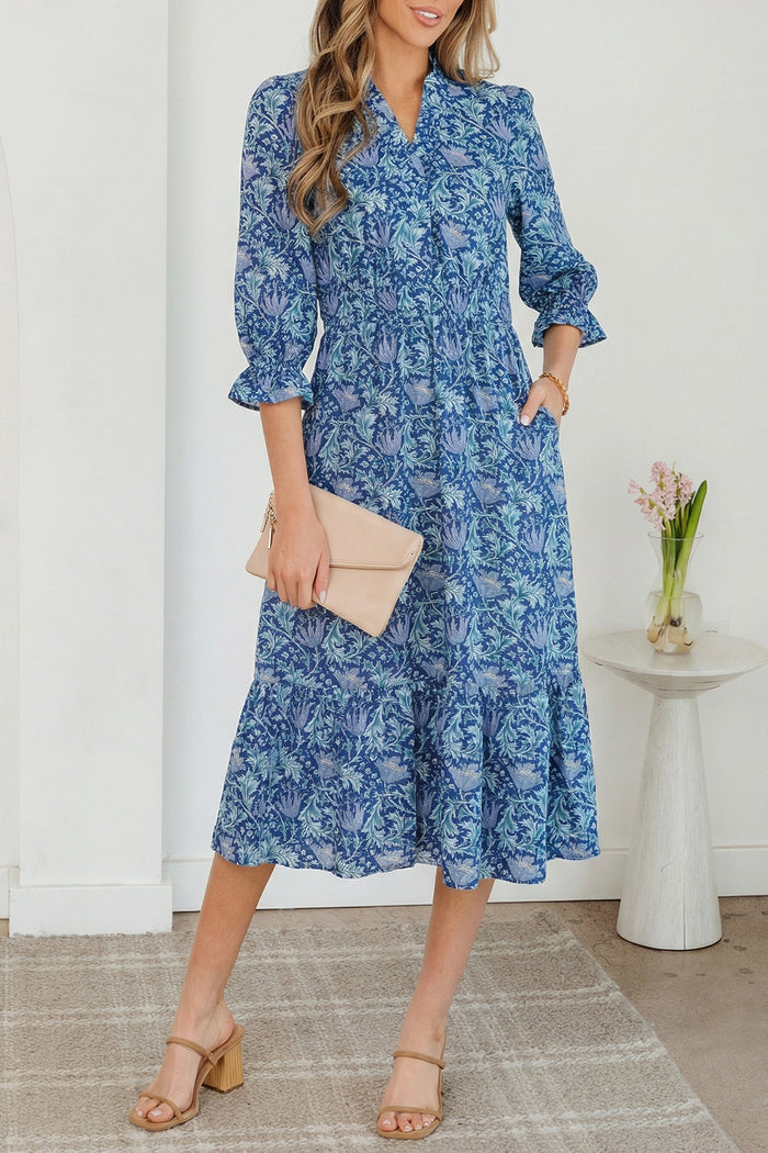 Robe longue bleu à imprimé floral