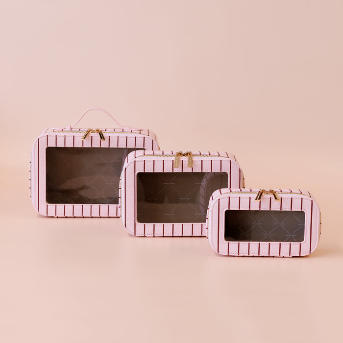 Rosé Pinstripe Cosmetic Nested Trio Set
