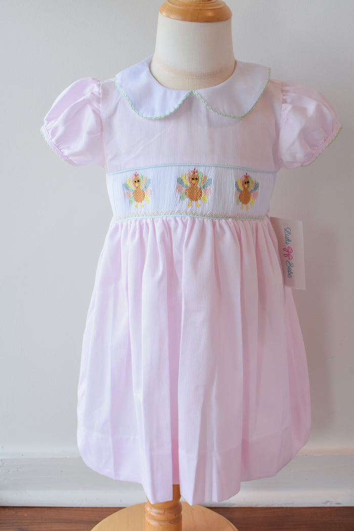 Rose's Colorful Turkeys Smocked Collared Dress