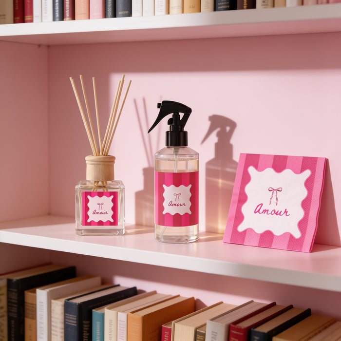 Set- Giftset voor Huis – Geurstokjes, Roomspray & Servetten – Zoete Geur