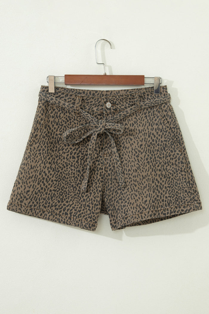 Short en jean ample à imprimé léopard noir