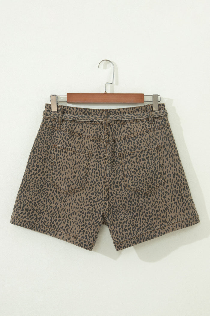 Short en jean ample à imprimé léopard noir