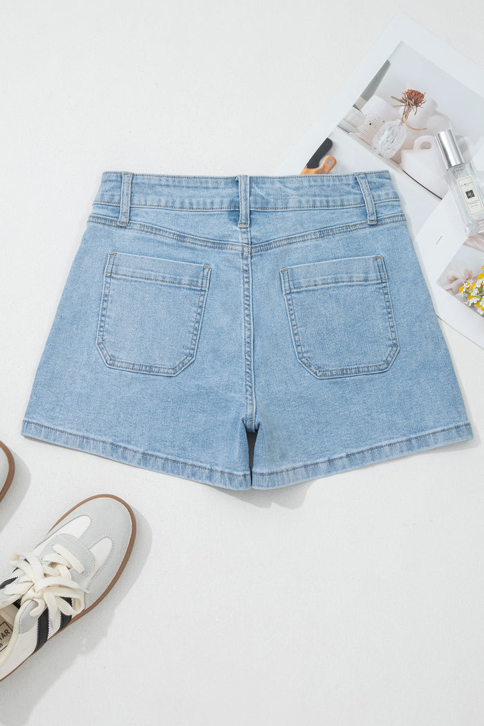 Short en jean taille haute à poches plaquées