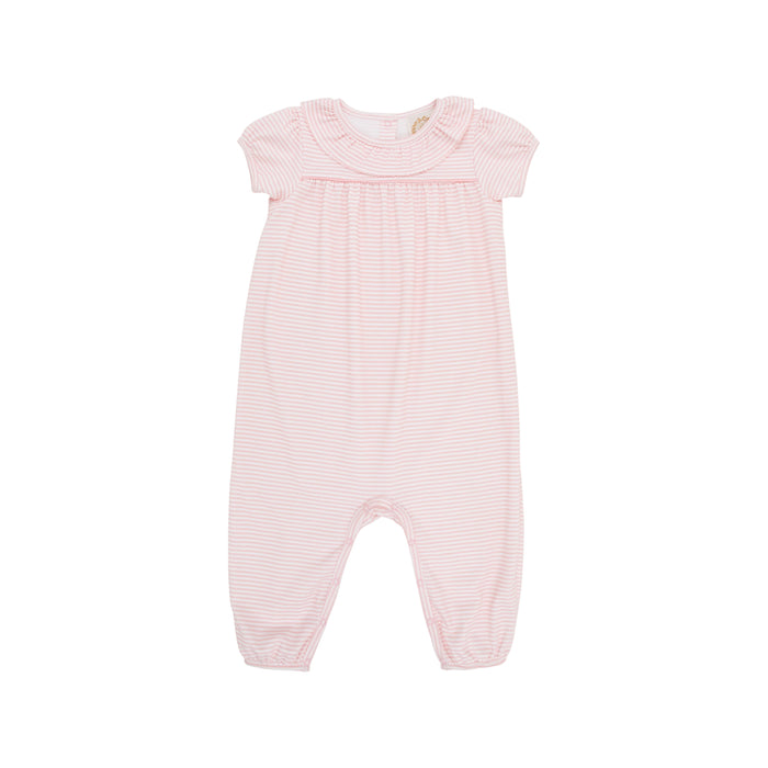 Short Sleeve Ramona Ruffle Romper-Sandpearl Stripe