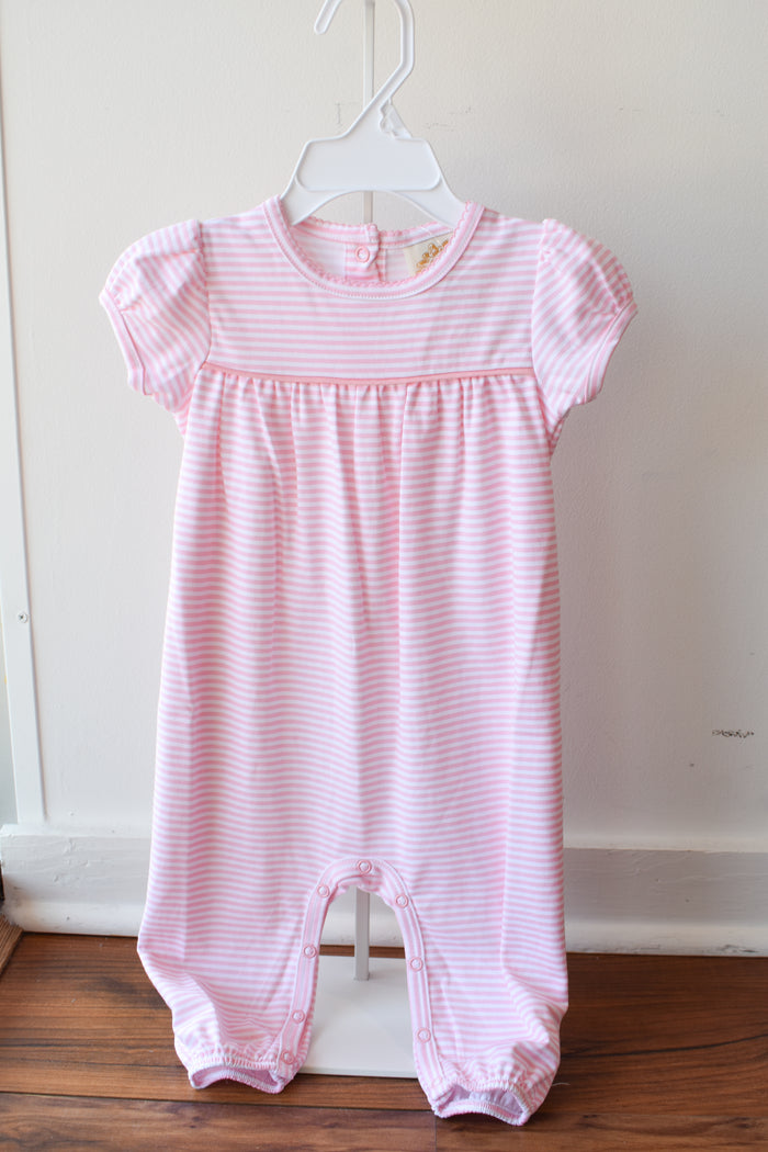 Short Sleeve Ramona Ruffle Romper-Sandpearl Stripe
