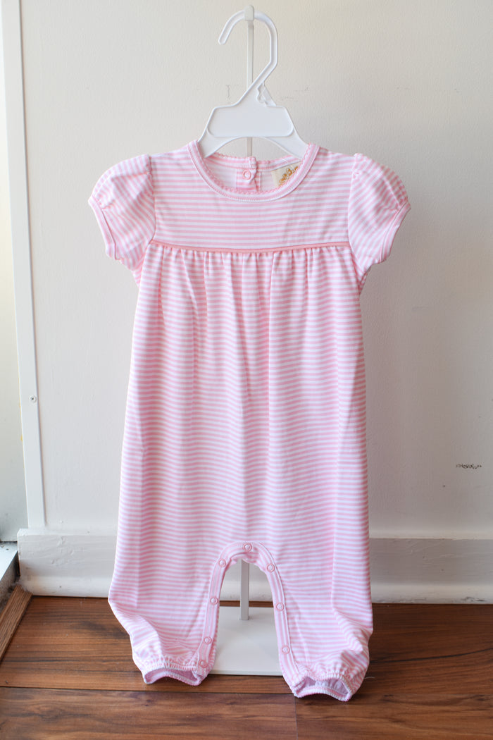 Short Sleeve Ramona Ruffle Romper-Sandpearl Stripe
