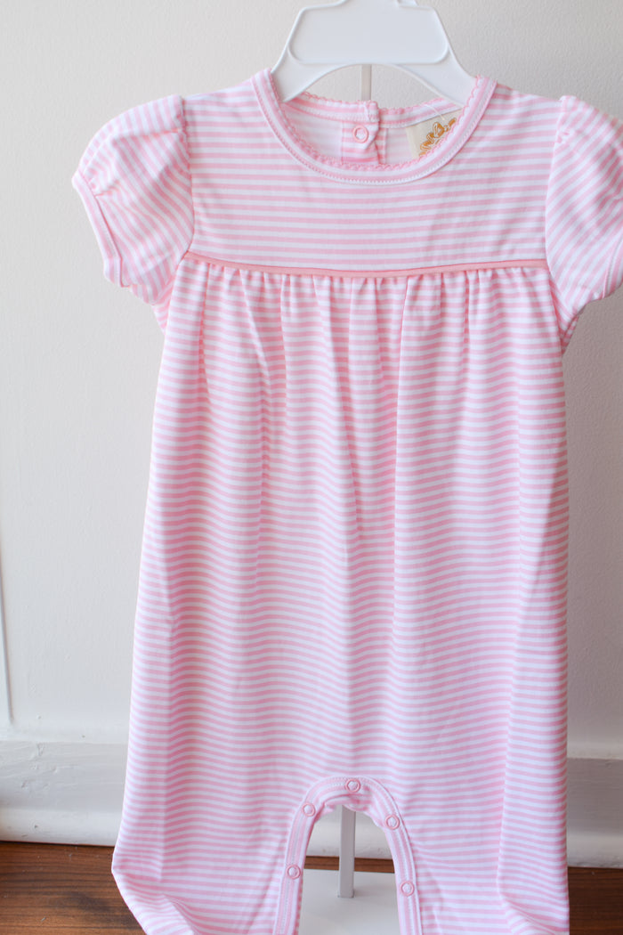 Short Sleeve Ramona Ruffle Romper-Sandpearl Stripe