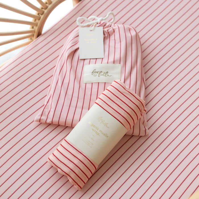 Strawberry Stripe Organic Fitted Cot Sheet