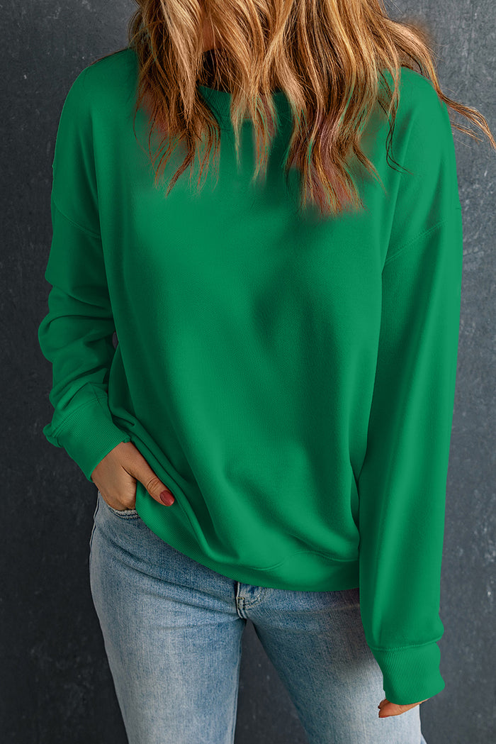 Sweat-shirt à col rond classique uni vert foncé