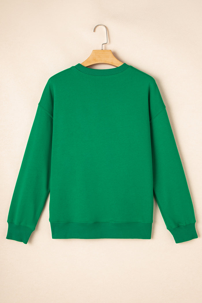 Sweat-shirt à col rond classique uni vert foncé