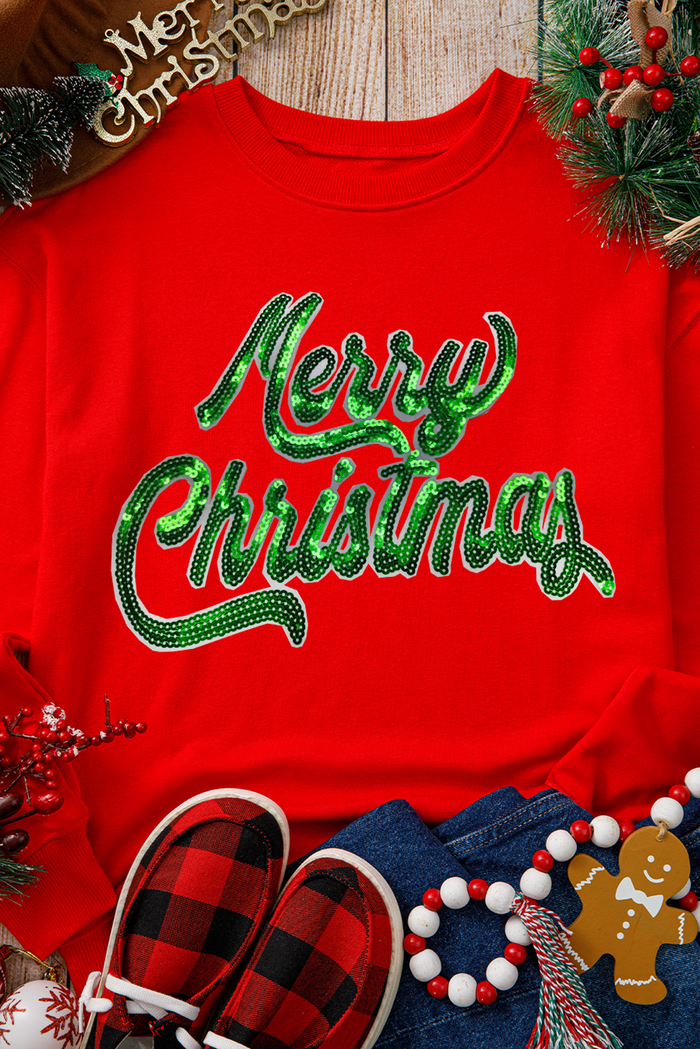 Sweat-shirt ample rouge à col rond et épaules tombantes Joyeux Noël