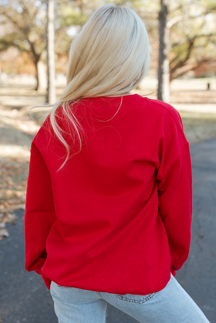 Sweat-shirt ample rouge à col rond et épaules tombantes Joyeux Noël