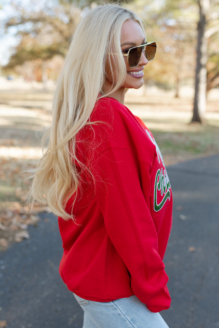 Sweat-shirt ample rouge à col rond et épaules tombantes Joyeux Noël