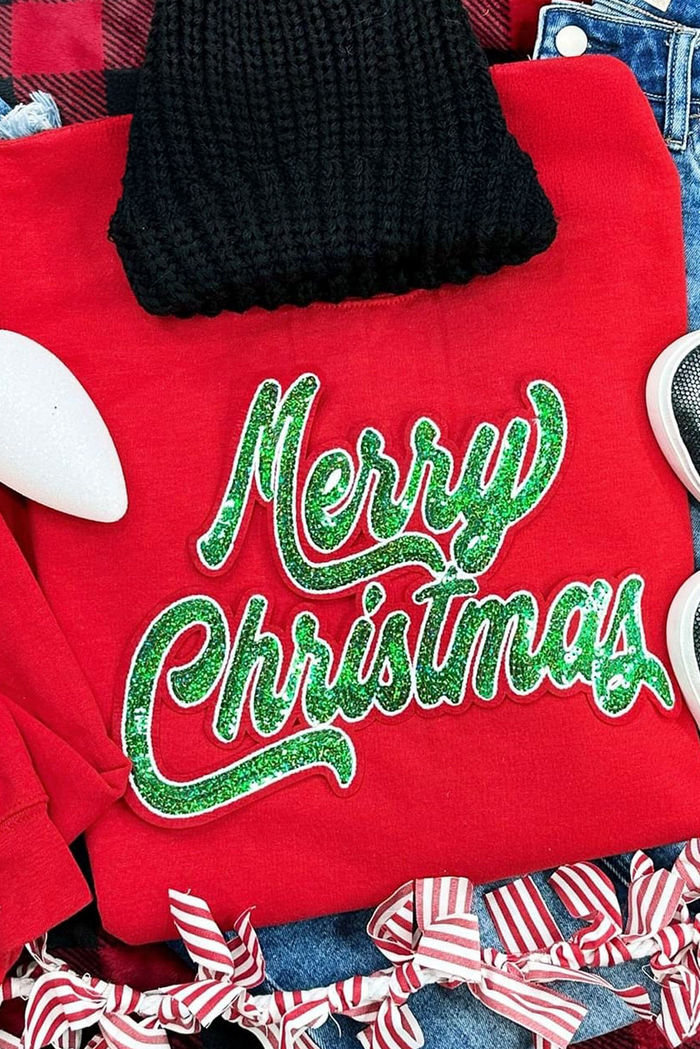 Sweat-shirt ample rouge à col rond et épaules tombantes Joyeux Noël