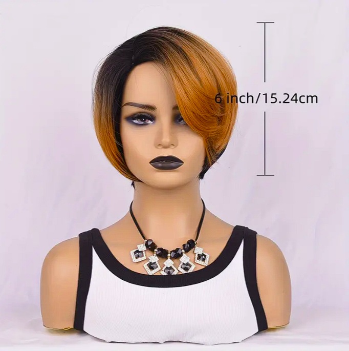 Luxury Ombre Short Bob Wig – Sleek Side-Part Synthetic Pixie Bob, Dark Root to Honey Brown Clessenza Beauty Store