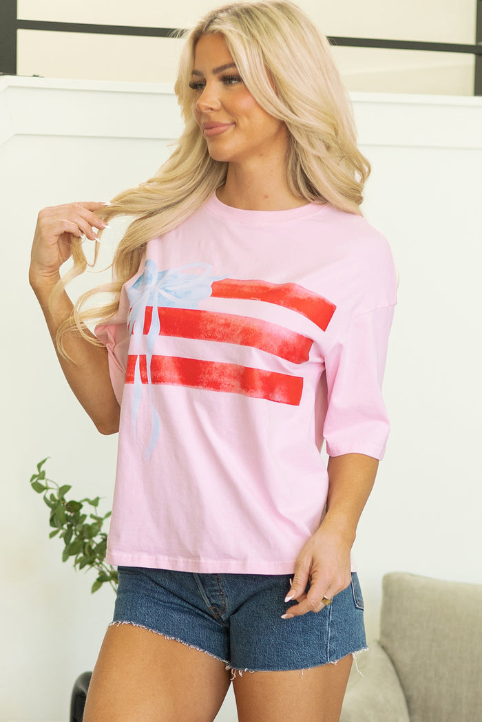 T-shirt ras du cou graphique rose clair *