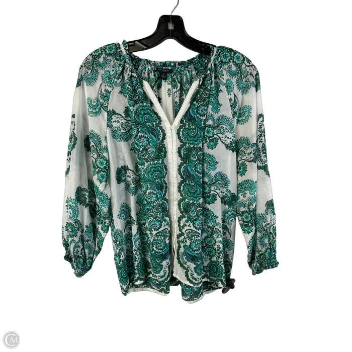 Top Long Sleeve By Ann Taylor In Green & White, Size: S