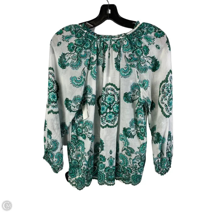 Top Long Sleeve By Ann Taylor In Green & White, Size: S