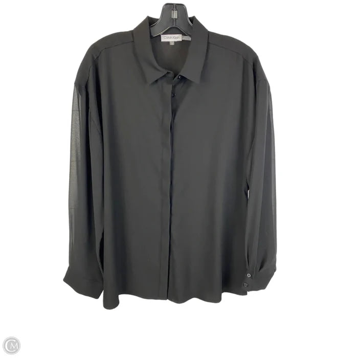 Top Long Sleeve By Calvin Klein In Black, Size: L