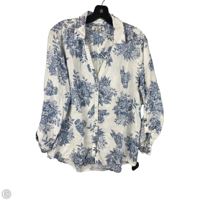 Top Long Sleeve By Rachel Zoe In Blue & White, Size: L