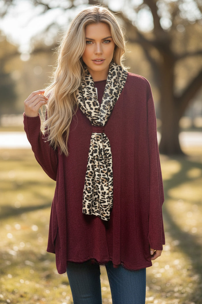 Tunique oversize en maille douce bordeaux