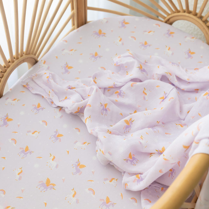 Unicorns Organic Fitted Bassinet Sheet/Change Pad Cover
