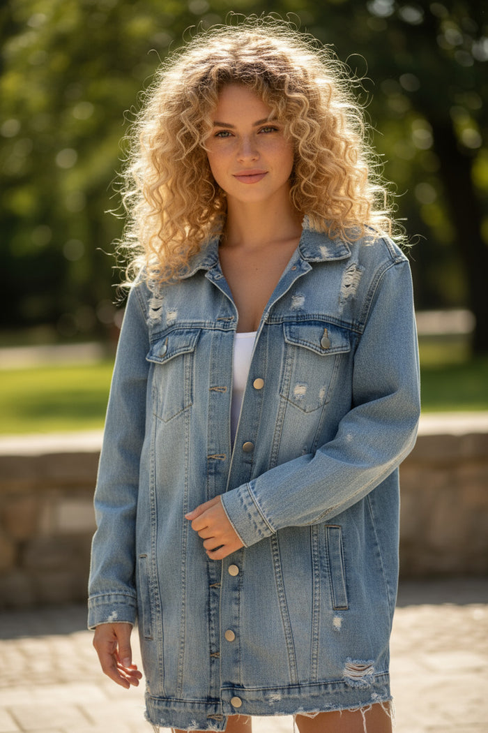 Veste longue en jean destroy