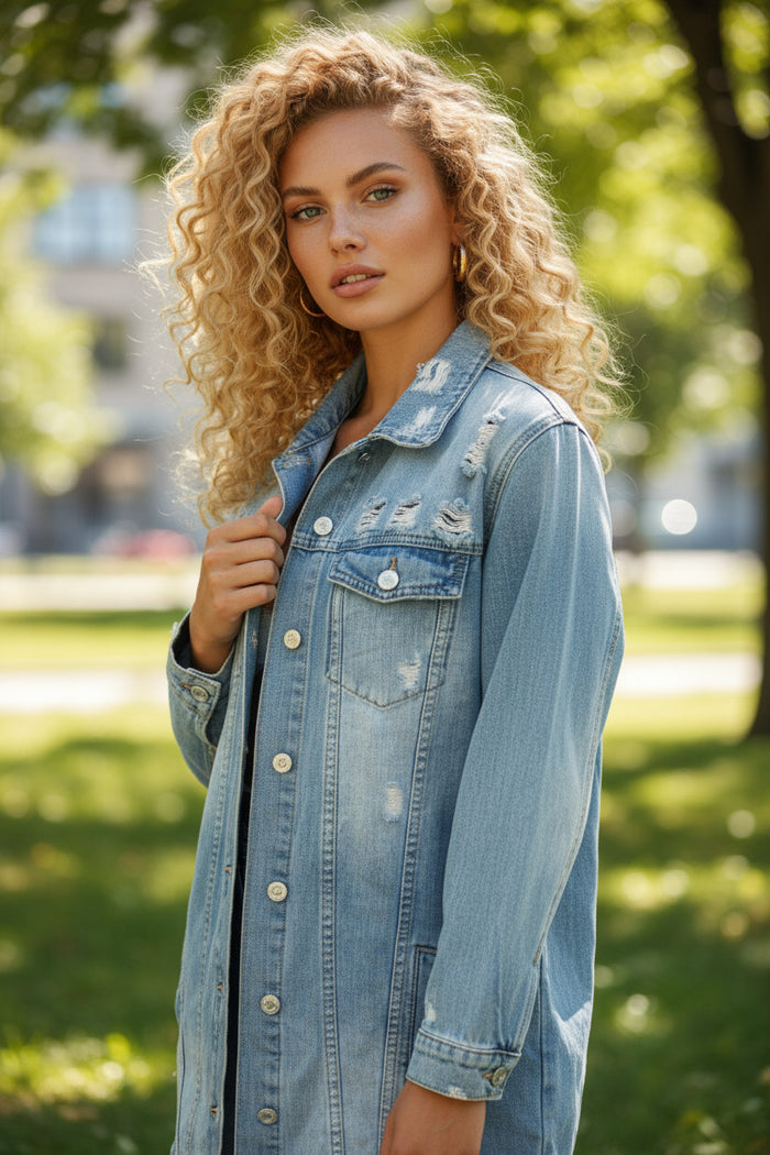Veste longue en jean destroy