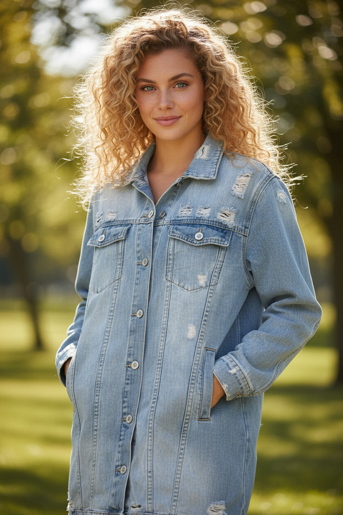 Veste longue en jean destroy