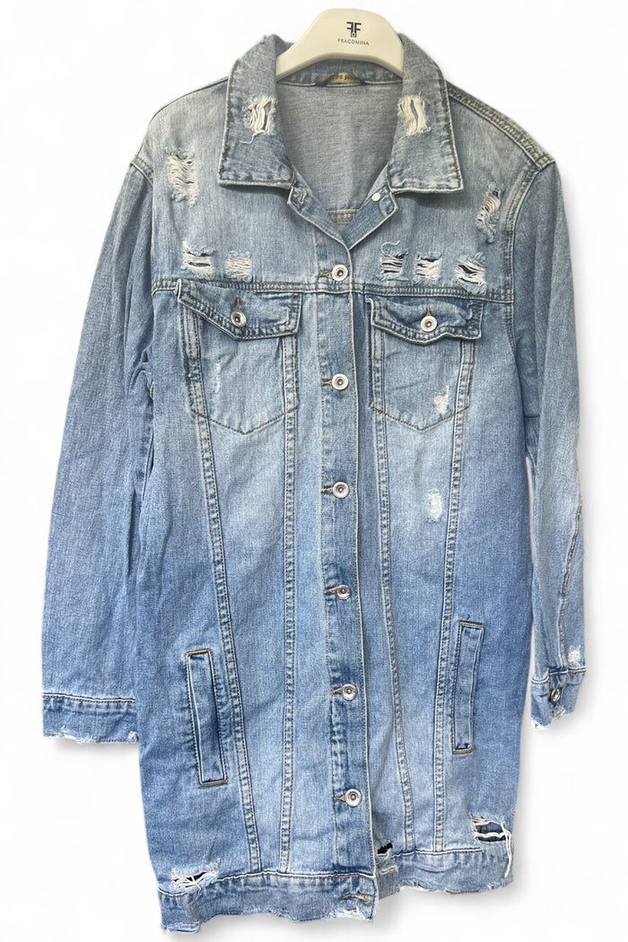 Veste longue en jean destroy