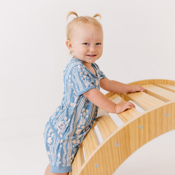 Whimsy Blue Shorty Romper Luxe Edition | Cotton Bamboo Blend