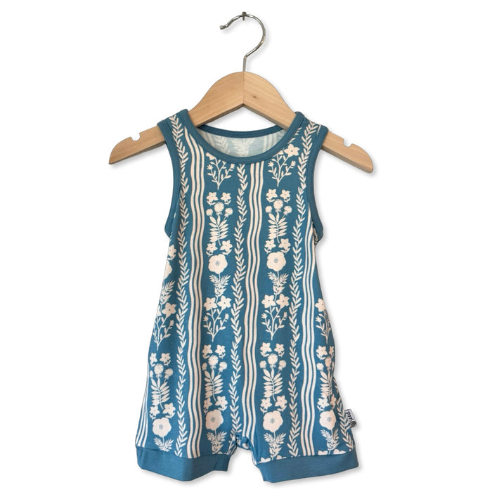 Whimsy Blue Sleeveless Shorty Romper Luxe Edition | Cotton Bamboo Blend