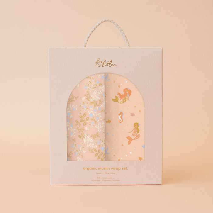 Wild Peony / Mermaids Organic Muslin Wrap Set
