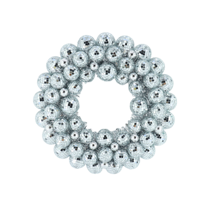 XMAS- Set Disco Kerstdecoratie – Zilveren Discobal Kerstboom 42 cm & Kerstkrans Ø40 cm – Kerstversiering
